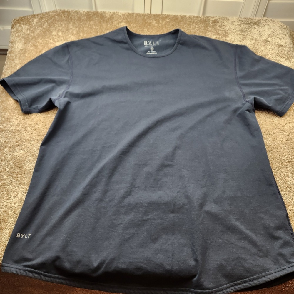 BYLT Premium Basics Mens XXL Drop Cut S/S Lux T-Shirt Navy Blue Performance Tee